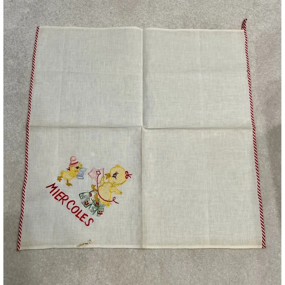 Vintage Mexican Days Of The Week Embroidered Tea Towels Set Of 7 Hecho En Mexico